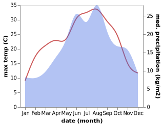 temperature and rainfall during the year in Brod Moravice