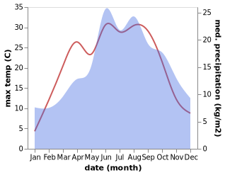 temperature and rainfall during the year in Benesov u Semil