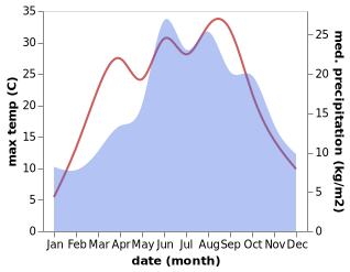 temperature and rainfall during the year in Cesky Dub