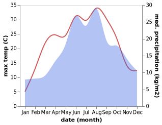 temperature and rainfall during the year in Dolni Lhota