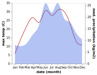 temperature and rainfall during the year in Ceska Ves