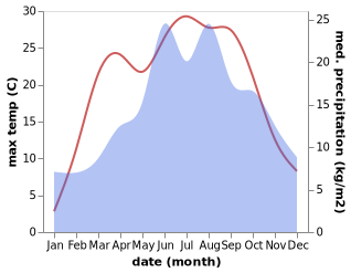 temperature and rainfall during the year in Dalecin