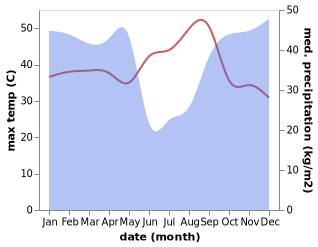 temperature and rainfall during the year in Mbuji-Mayi