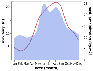 temperature and rainfall during the year in Copenhagen