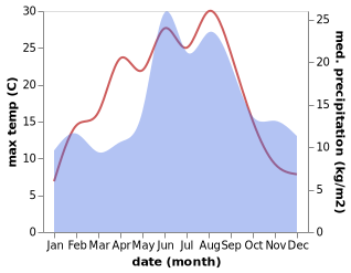 temperature and rainfall during the year in Hedehusene