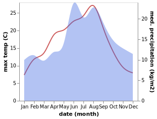 temperature and rainfall during the year in Arup