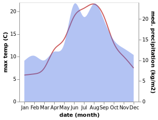 temperature and rainfall during the year in Bellinge