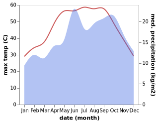 temperature and rainfall during the year in Awsim