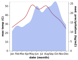 temperature and rainfall during the year in Al 'Arish