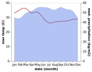 temperature and rainfall during the year in Moca