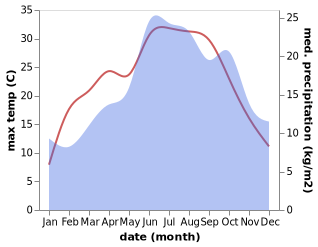 temperature and rainfall during the year in Berstett