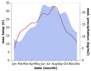 temperature and rainfall during the year in Butten