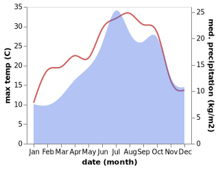 temperature and rainfall during the year in Saint-Romain-Lachalm