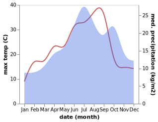 temperature and rainfall during the year in Cercy-la-Tour