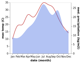 temperature and rainfall during the year in La Chapelle-de-Guinchay