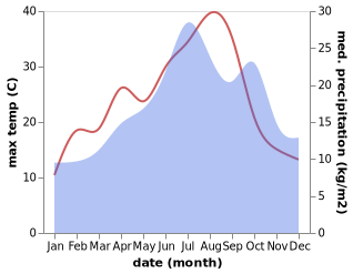 temperature and rainfall during the year in Allouis