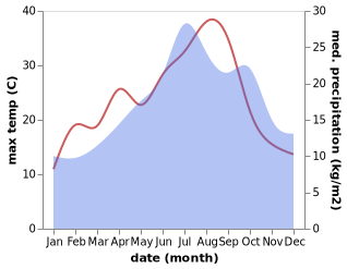 temperature and rainfall during the year in Barrou