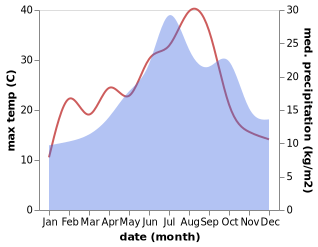 temperature and rainfall during the year in Ciron