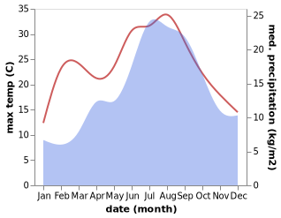 temperature and rainfall during the year in Avezac-Prat-Lahitte