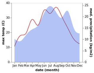 temperature and rainfall during the year in Chamant