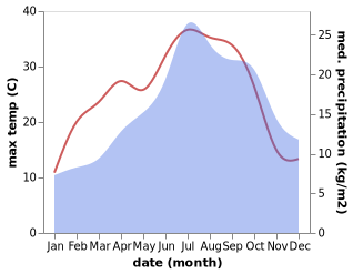 temperature and rainfall during the year in Saint-Romain-en-Viennois