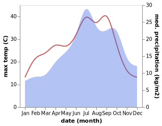 temperature and rainfall during the year in Alba-la-Romaine