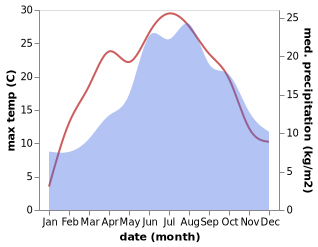 temperature and rainfall during the year in Bergatreute