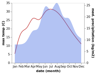 temperature and rainfall during the year in Adelzhausen