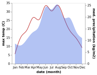 temperature and rainfall during the year in Hemhofen