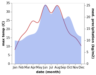 temperature and rainfall during the year in Adelheidsdorf