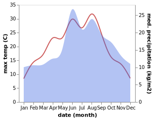 temperature and rainfall during the year in Adendorf