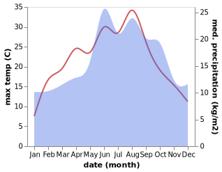 temperature and rainfall during the year in Nienburg