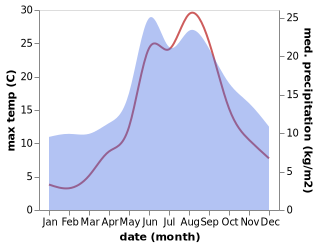 temperature and rainfall during the year in Bergen auf Ruegen