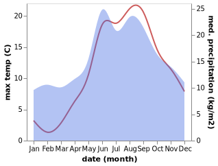 temperature and rainfall during the year in Gross Mohrdorf