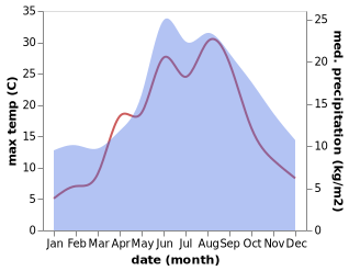 temperature and rainfall during the year in Heringsdorf