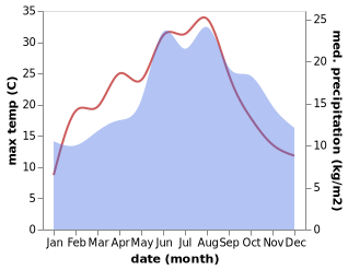 temperature and rainfall during the year in Rhede