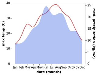 temperature and rainfall during the year in Agios Spyridon