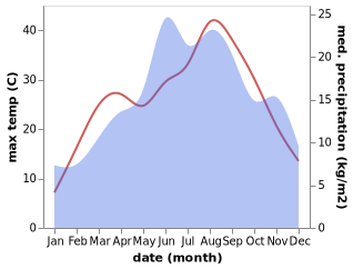 temperature and rainfall during the year in Ano Poroia