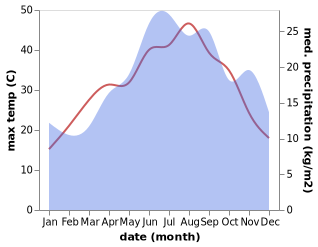 temperature and rainfall during the year in Ayios Konstandinos