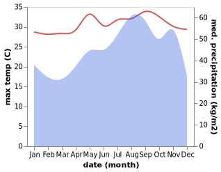 temperature and rainfall during the year in Agana Heights Village