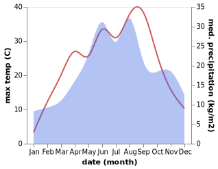 temperature and rainfall during the year in Tuzser