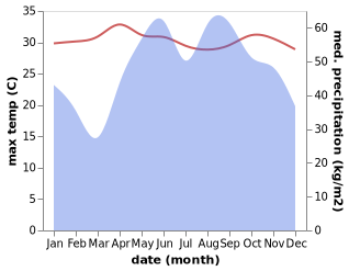 temperature and rainfall during the year in Port Blair