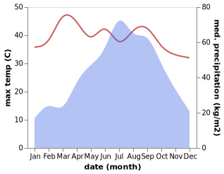 temperature and rainfall during the year in Bijni