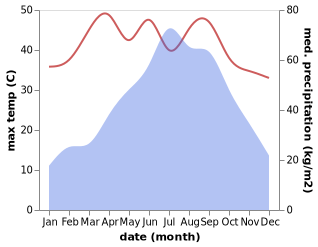 temperature and rainfall during the year in Dhekiajuli