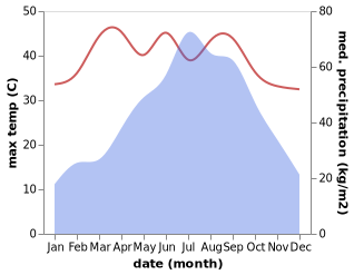 temperature and rainfall during the year in Mangaldai