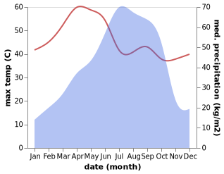 temperature and rainfall during the year in Bagula