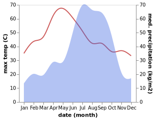 temperature and rainfall during the year in Luckeesarai