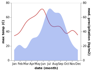 temperature and rainfall during the year in Muzaffarpur