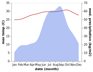 temperature and rainfall during the year in Diu