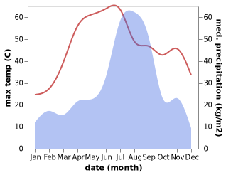 temperature and rainfall during the year in Hasanpur